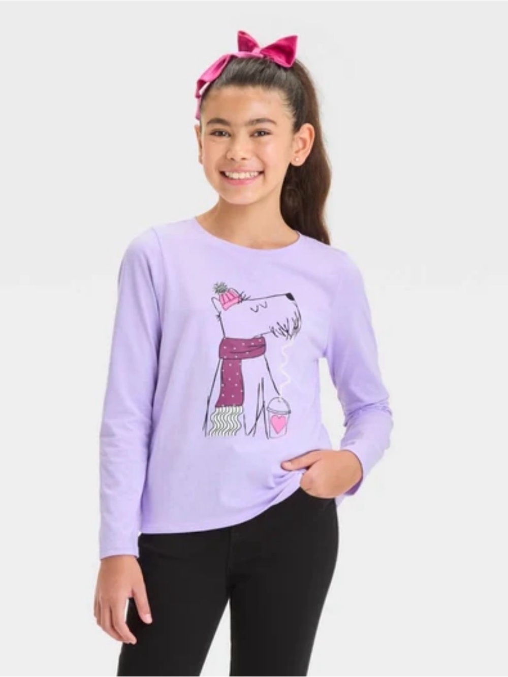 Cat & Jack Girls XL 14 Purple Long Sleeve Dog Graphic Winter Shirt NWT